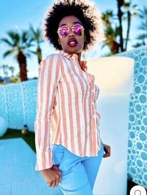 Striped Peach & Cream Button-Down Shirt